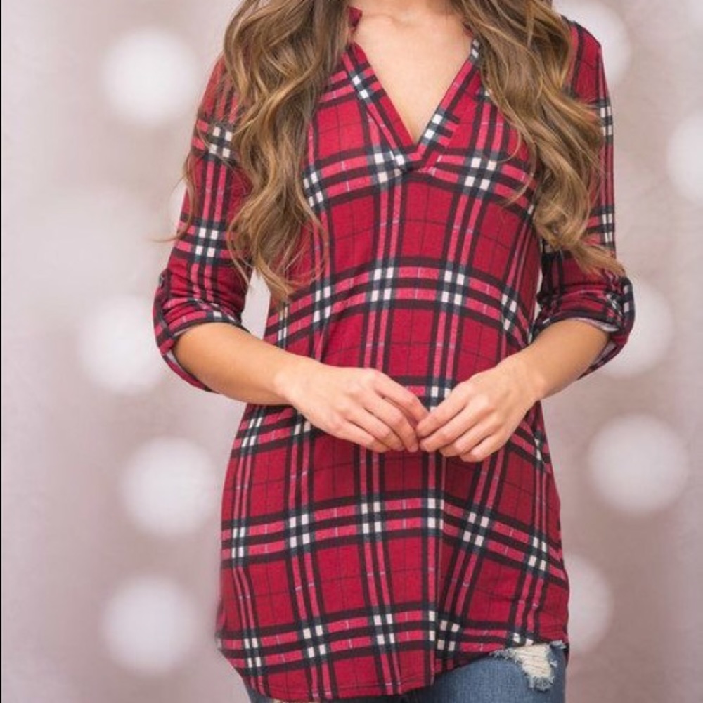 Pink Lily Plaid Blouse